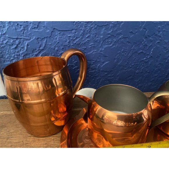 Vintage Copper set of plate and 2 cups and cream and sugar bowl - Picture 4 of 9